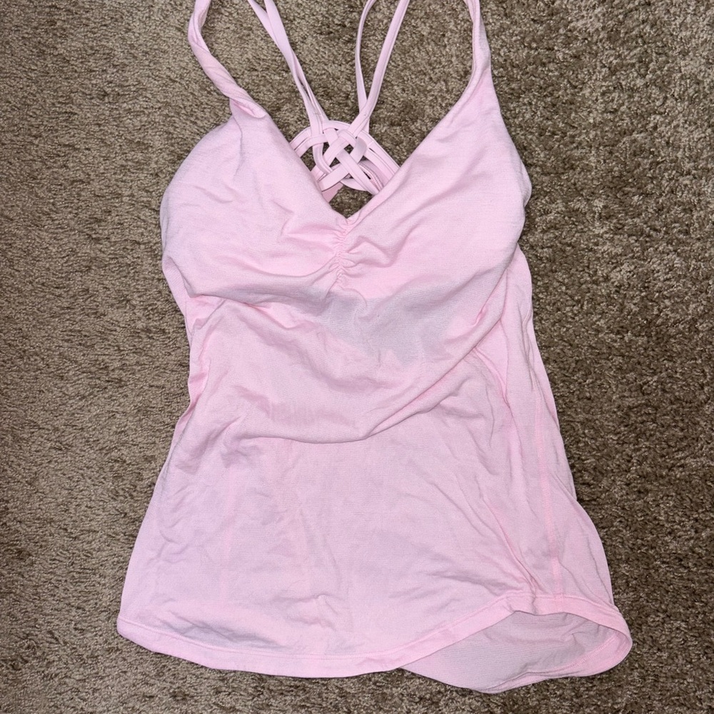 Lululemon Pink Fitted Workout Tank Top with Padded Built-in Bra